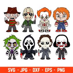 horror movie bundle svg, chibi horror movie character svg, halloween svg