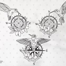 Compass rose SVG & PNG clipart, hummingbird svg, Travel.
