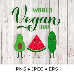 World Vegan Day lettering with fruits and vegetables