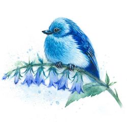 Blue Bird Watercolor Print, Blue Bird Watercolor Painting, Blue Bird Art Print