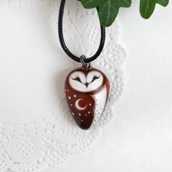 Barn Owl Pendant Necklace, Barn Owl Figurine, Owl Gift Figurine