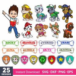 paw patrol svg bundle, paw patrol chatacter svg, paw patrol cartoon svg digiatal file