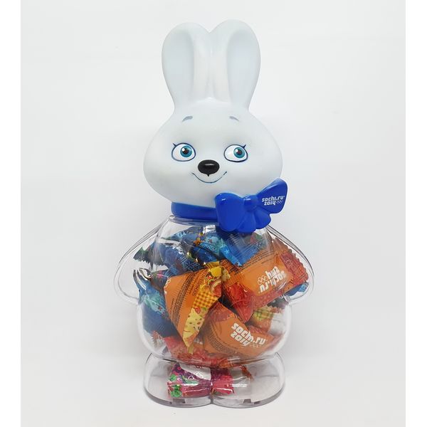 2 Official Mascot Hare MONEYBOX WITH JELLY Souvenir Winter Olympic Games Sochi 2014.jpg