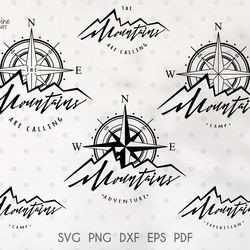 Compass rose SVG & PNG clipart, The Mountains Are Calling.