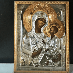 Tikvinskaya Mother of God | Icon Gold and Silver Foiled Mounted on Wood | Size: 9,8" x 7,5" | Handcrafted
