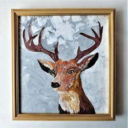 Textured acrylic painting, Deer painting, Impasto painting, Framed art, Impasto art, Animal painting, Buy framed art