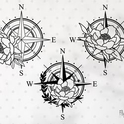Peony Compass rose SVG & PNG clipart, Floral Compass Clipart