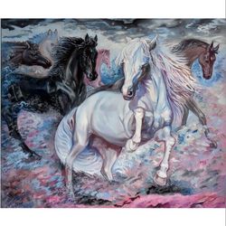 Interior painting Night Moon horses  Big picture  love,