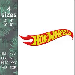 Hot Wheels Embroidery Design, car model designs logo, 4 sizes