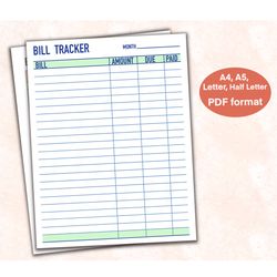 Bill Tracker, Monthly Bill Tracker, Bill Tracker Printable, Monthly Bill Tracker Printable, Printable Bill Tracker, Bill
