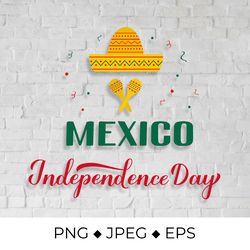 mexico independence day lettering with sombrero and maracas