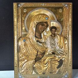 Smolenskaya Mother of God | Icon Gold and Silver Foiled Mounted on Wood | Size: 9,8" x 7,5" | Handcrafted