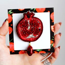Beaded Pomegranate brooch Hand embroidery pomegranate pin badge Pomegranate lapel pin Brooch pin gift Punica granatum