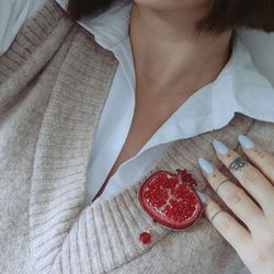 handmade pomegranate brooch hand embroidery beaded pomegranate pin pomegranate lapel pin brooch pin gift punica granatum
