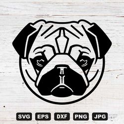 Pug Head SVG Cutting Files, Dog Digital Clip Art, Files for Cricut and Silhouette,