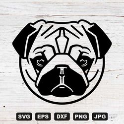 pug head svg cutting files, dog digital clip art, files for cricut and silhouette,