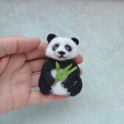 Cute panda bear pin Needle felted replica brooch for women Realistic felted handmade animal jewelry