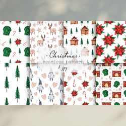 Watercolor Christmas Seamless Pattern / Christmas Digital Paper Pack /