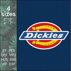 Dickies Embroidery Design, apparel brand logo designs file, 4 sizes