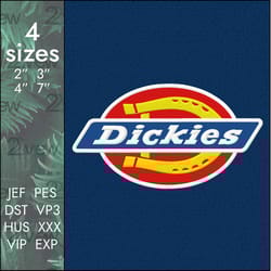 dickies embroidery design, apparel brand logo designs file, 4 sizes