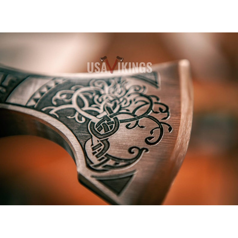 Custom Gift Forged Damascus Steel Viking Axes with Rose Wood Shaft, Viking Bearded Camping Axe, Best Birthday Gift (2).jpg