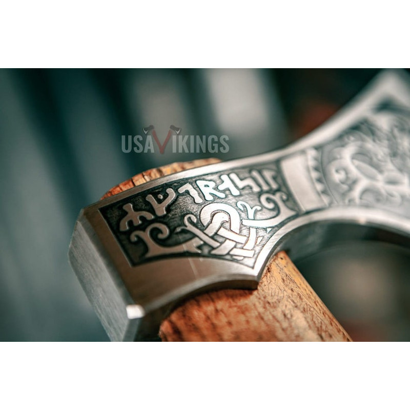 Custom Gift Forged Damascus Steel Viking Axes with Rose Wood Shaft, Viking Bearded Camping Axe, Best Birthday Gift (4).jpg