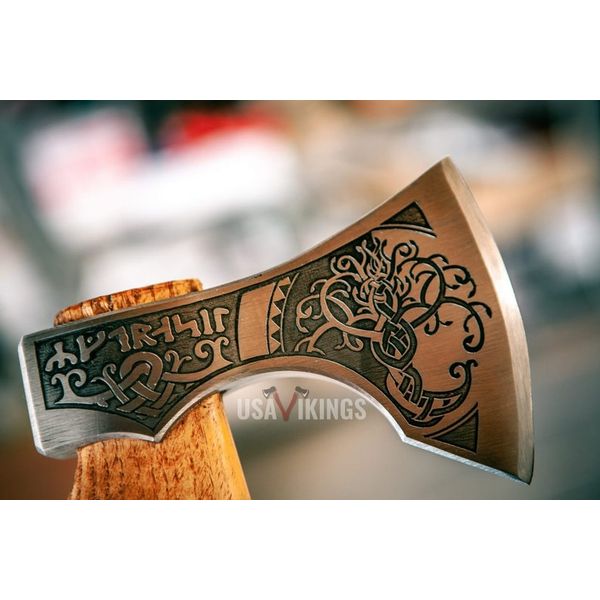 Custom Gift Forged Damascus Steel Viking Axes with Rose Wood Shaft, Viking Bearded Camping Axe, Best Birthday Gift (5).jpg