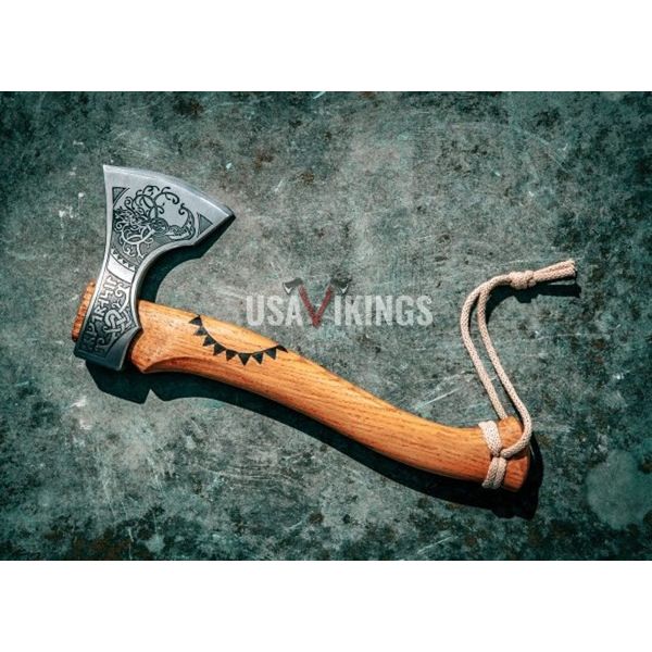 Custom Gift Forged Damascus Steel Viking Axes with Rose Wood Shaft, Viking Bearded Camping Axe, Best Birthday Gift (1).jpg