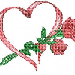 Heart and Roses Machine Embroidery Design Flower Rose Wedding Card Wedding Love Cross Stitch Download file