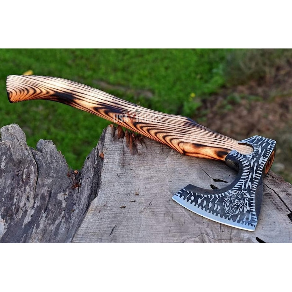 Custom Gift, Forged Carbon Steel with FREE Leather Sheath, Viking Axe with Rose Wood Shaft, Best Birthday & Anniversary Gift For Men.jpg