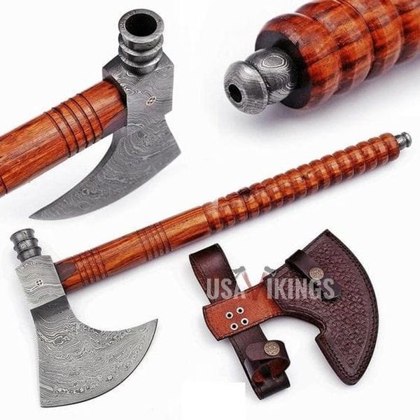 Anniversary gift Viking Axe Throwing Camping with FREE Leather Sheath, Wedding gift for Husband, Groomsmen Birthday gift.jpg
