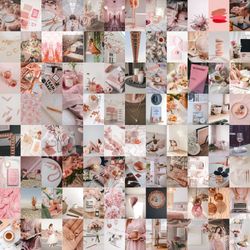 128 pcs  rose gold aesthetic wall collage kit digital download | photo collage kit, photo wall collage set 4x6