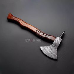 carbon steel viking war axe with rose wood shaft with free leather sheath, medieval birthday  anniversary gift for him,