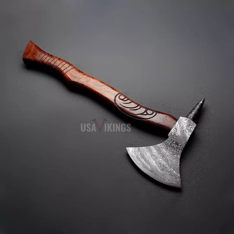 Carbon Steel Viking War Axe with Rose Wood Shaft with FREE Leather Sheath, Medieval Birthday Anniversary Gift For Him, Wedding Gift.jpg