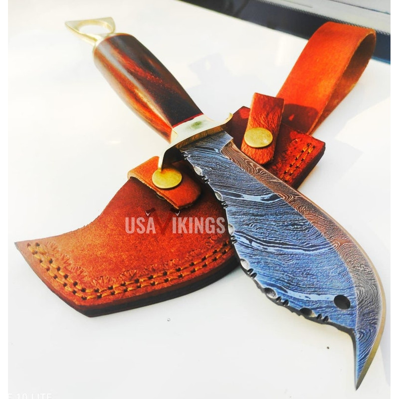 Hand Forged Knife with FREE Leather Sheath, Collectable Knife, Handmade Knife, Damascus Knife, Fancy Knife, Birthday Gift For Boyfriend.jpg