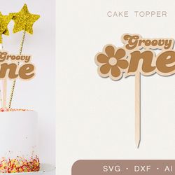 Groovy one cake topper svg, First Birthday svg laser file
