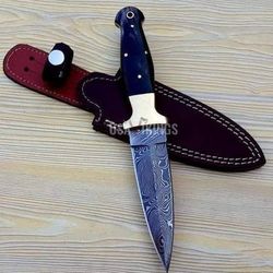 Custom Handmade Damascus Steel Hunting Handmade Knife with FREE Leather Sheath, Hand Forged Knife, Best Birthday Gift