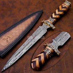 DAMASCUS HUNTING Knife with FREE Leather Sheath, Custom Damascus knife, Hand forged, Damascus steel knife,
