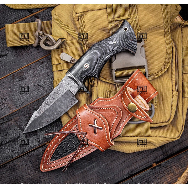 Damascus knife, Hunting knife with sheath, fixed blade Camping knife, Bowie knife, Hand Made Knives Gifts For Men USA (5).jpg
