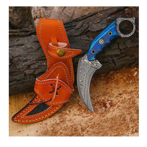 Handmade Damascus karambit knife with sheath  Survival knife  Fixed blade knife  Gift for Him  Fathers Day gift (1).jpg