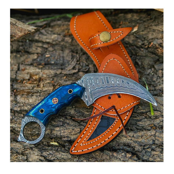 Handmade Damascus karambit knife with sheath  Survival knife  Fixed blade knife  Gift for Him  Fathers Day gift (6).jpg