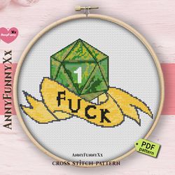 Xmas dice cross stitch pattern Ornaments D20 gamer Geek nerd game Funny subversive quotes