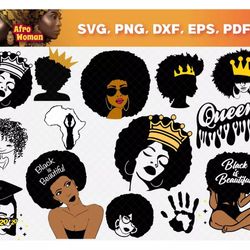 Afro Woman Svg Cut Files, Afro Woman Clipart Images, Afro Woman Png Images, Afro Lady Svg Files, Cricut Files