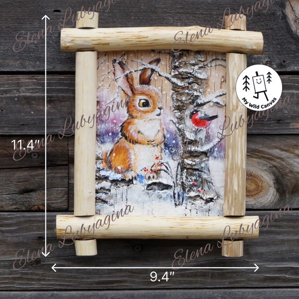 Bunny and Snowbird, Sweet Birch Bark Painting-4.jpg