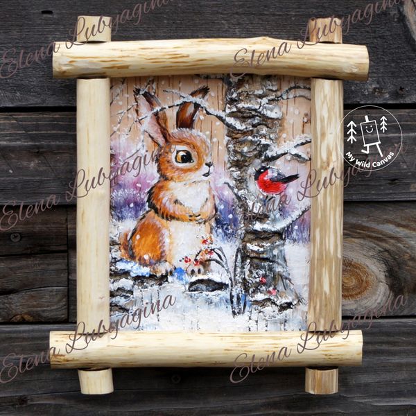 Bunny and Snowbird, Sweet Birch Bark Painting.jpg