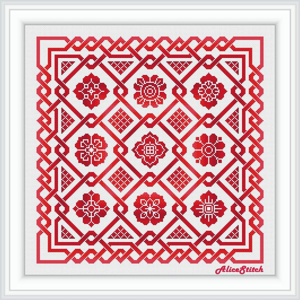 Cross Stitch Pattern Panel Celtic Knot Sampler Flowers Monochrome Ornament Abstract Pillow Counted Crossstitch Patterns 1