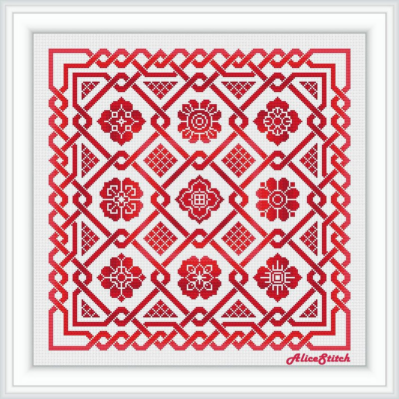 Cross Stitch Pattern Panel Celtic Knot Sampler Flowers Monochrome Ornament Abstract Pillow Counted Crossstitch Patterns 1