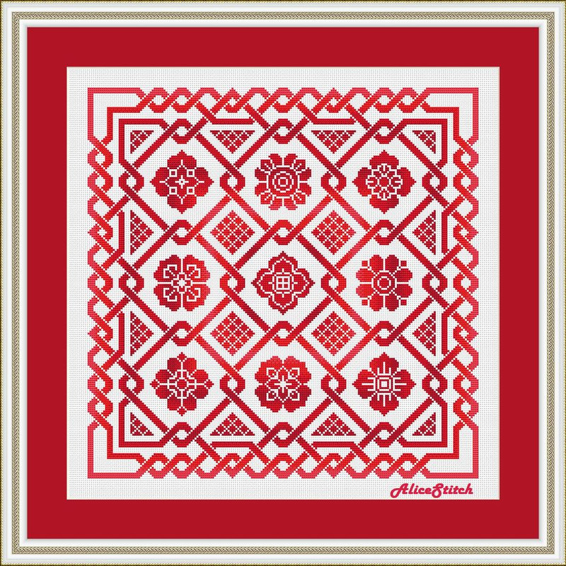 Cross Stitch Pattern Panel Celtic Knot Sampler Flowers Monochrome Ornament Abstract Pillow Counted Crossstitch Patterns 2