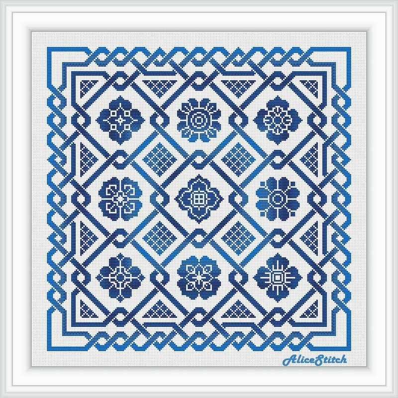 Cross Stitch Pattern Panel Celtic Knot Sampler Flowers Monochrome Ornament Abstract Pillow Counted Crossstitch Patterns 3
