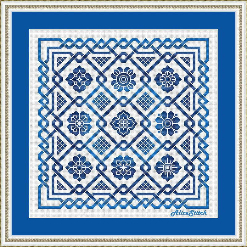 Cross Stitch Pattern Panel Celtic Knot Sampler Flowers Monochrome Ornament Abstract Pillow Counted Crossstitch Patterns 4